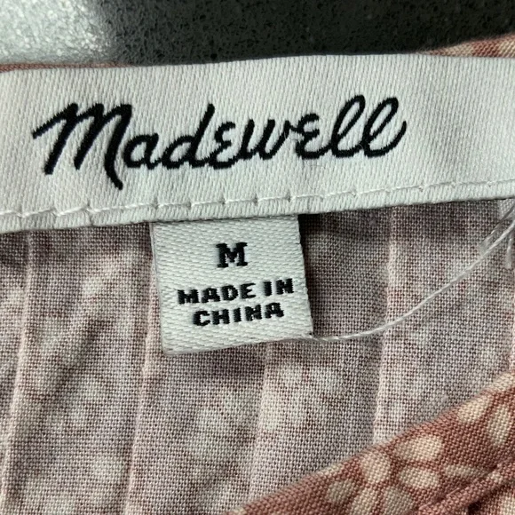 Madewell Parisian Ditsy Short Sleeve Pintuck Pull On Blouse Dusty Pink SZ M - Picture 10 of 10